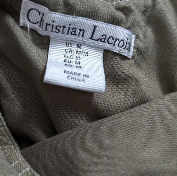 Christian Lacroix Dress Square Neck Linen Blend Olive Green - Picture 2 of 7